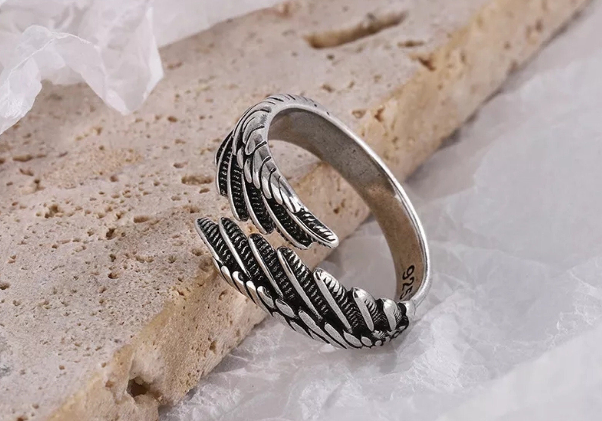 Angel Wings Ring Silver Statement Ring Boho Jewelry Angel Wing Jewelry  Stackable Retro Ring Adjutable 